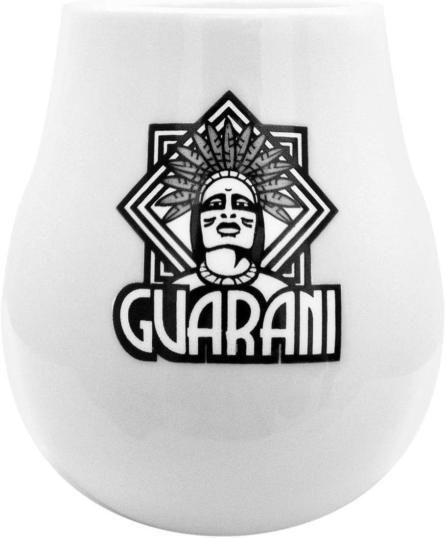 Yerba Mate White Mug with Guarani Logo | 350 ml Capacity! | Cebador | Easy to Clean | Smart Design, high Quality!