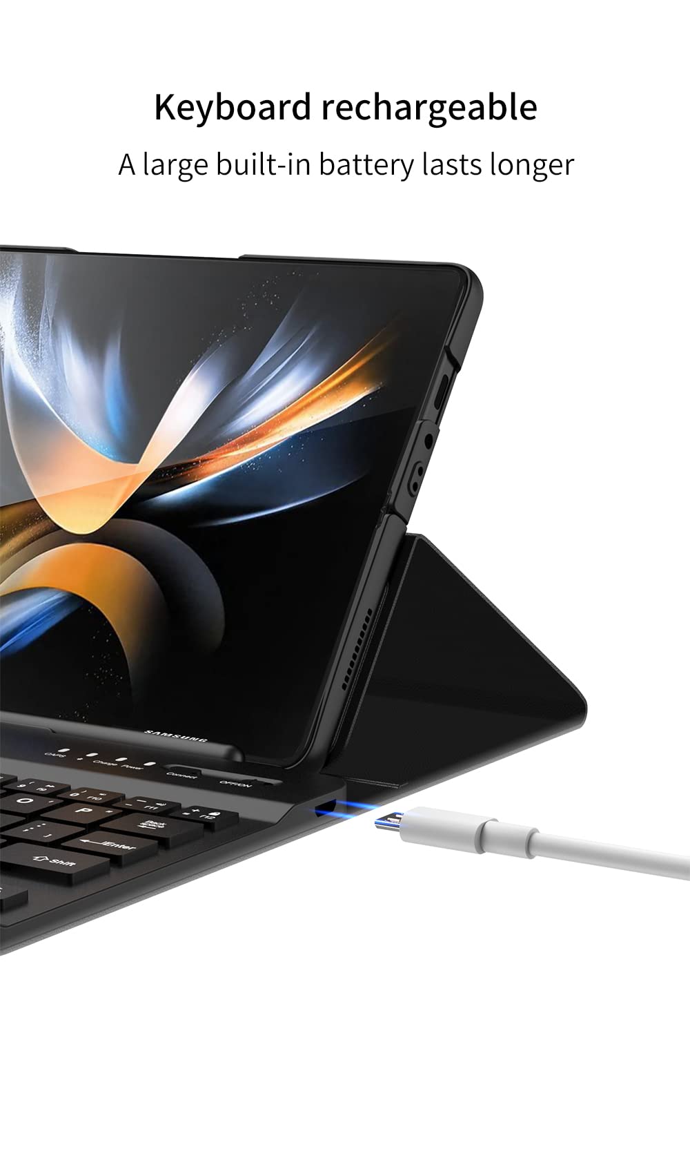 COQUE Funda para Samsung Galaxy Z Fold 4, Protector de Pantalla, Teclado, lápiz Capacitivo + Ranura para bolígrafo, Kit de Oficina, Funda Plegable para teléfono Samsung Galaxy Z Fold 4 5G, Fibra de
