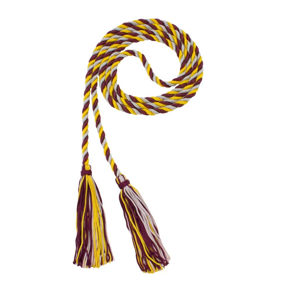 Tassel Depot Graduation Honor Cord - Maroon/Gold/Gray - Every School Color Available - Made In Usa