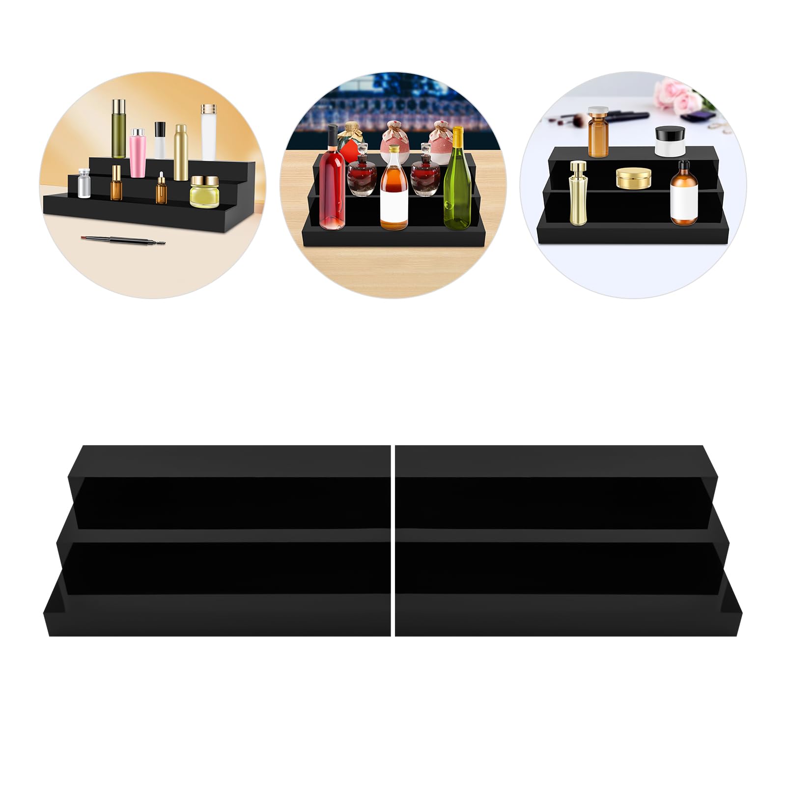 ACNAO Black Acrylic Display Stands,19.68*11.69*5.91in 3 Tier Black Countertop Riser Display for Bar Coffee Leisure Station Retail Store Shop Grocery Collection Organizer Stand,2Pack