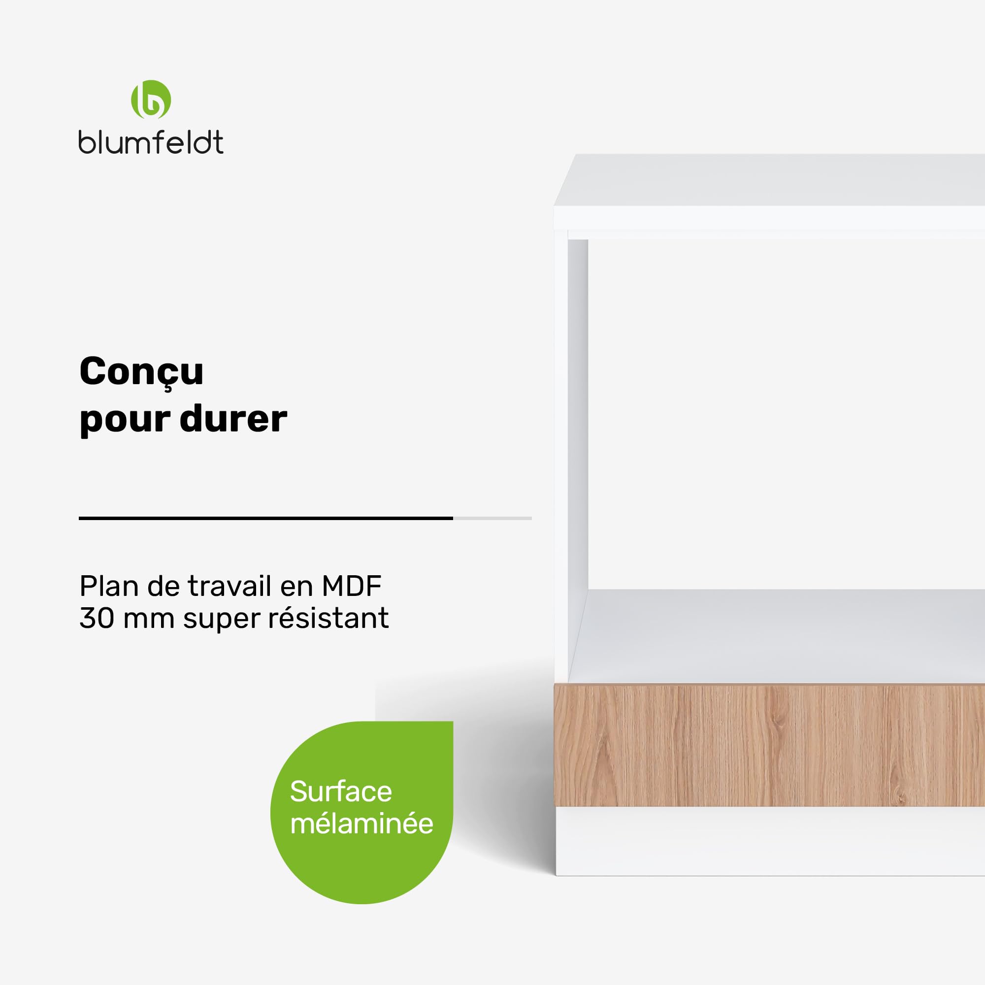 Blumfeldt Meuble Pour Four Encastrable - Armoire Moderne avec Plan de Travail MDF 30 mm, Poignées Aluminium, Pieds Réglables ABS, Surface Mélaminée Facile à Entretenir, Blanc-Chêne
