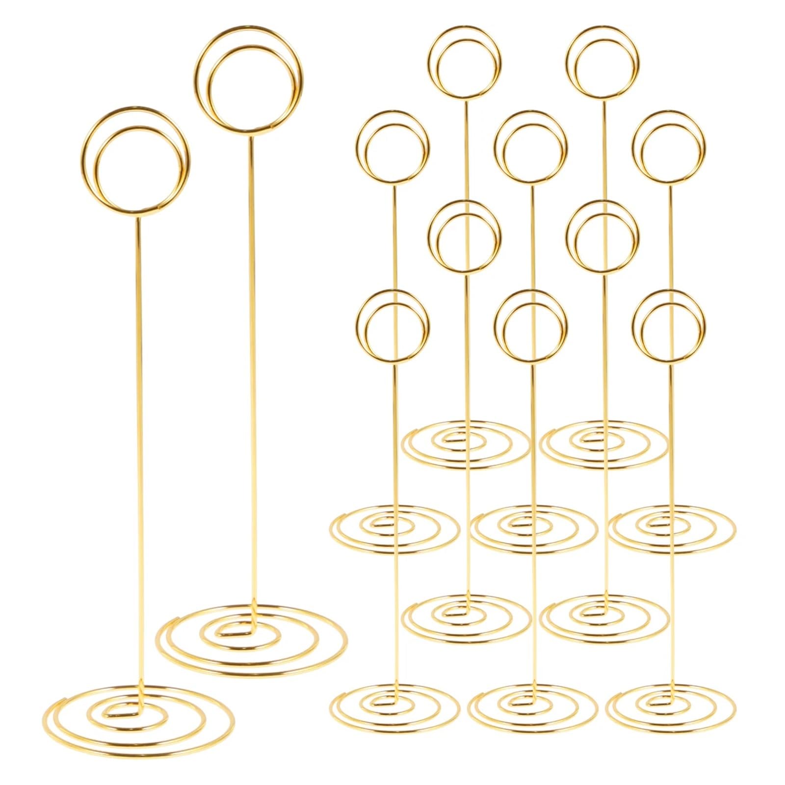 BMKGODN card stand， 12Pcs Table Number Holder 22cm Metal Iron Place Card Lightweight Picture Stand Round(Gold)