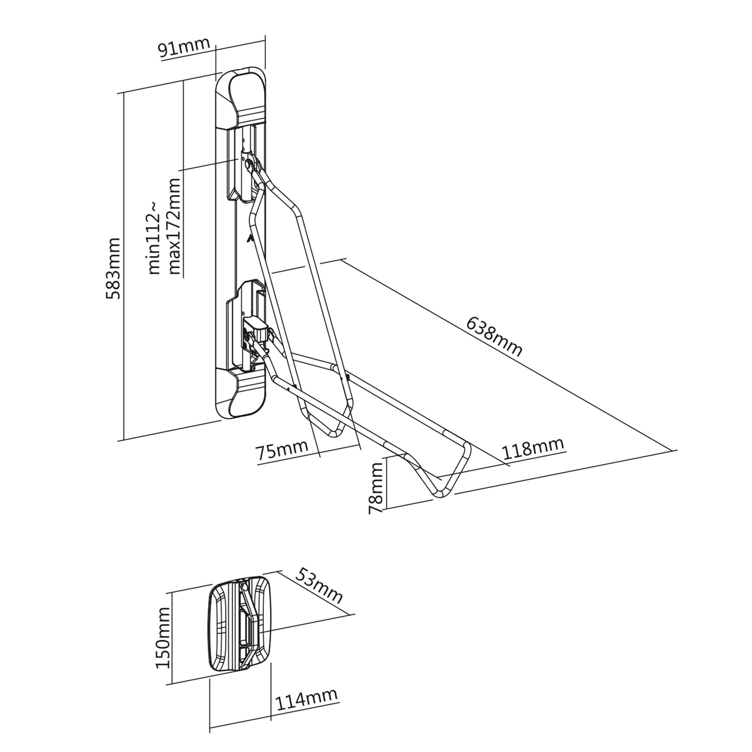 Maclean MC-471 Vertikaler, schwenkbarer und klappbarer Fahrradhalter für die Wand, 5-stufige Höhenverstellung, Tragkraft 35 kg, aus Stahl, für Räder von 20–29 Zoll (4)