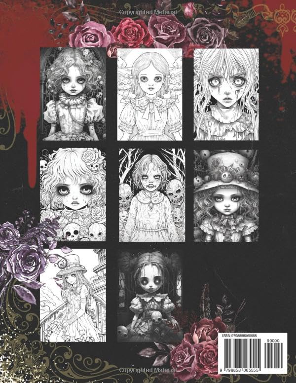 Creepy dolls coloring book for adults: Scary Grayscale Pastel Goth realistic and anime girls, haunted horror toys. Spooky and cute dark beauties image 3