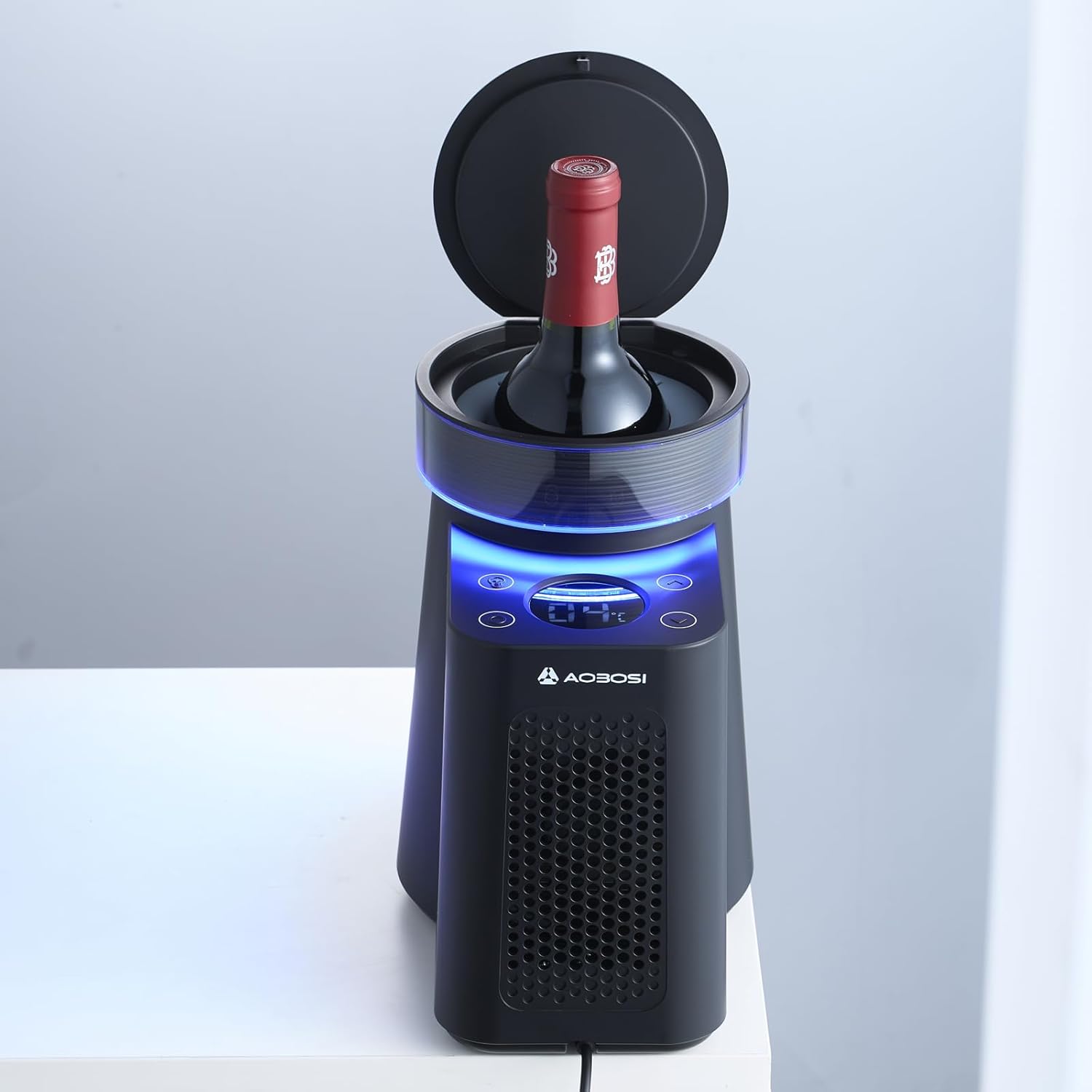 AAOBOSI Wine Chiller Electric with Breathable Lamp, Portable Wine Bottle Chiller for 750ml Wine, Single Bottle Wine Cooler, Ice-less Wine Cooler for Kitchen, Bar, RV, Gift for Wine Lovers, Coal
