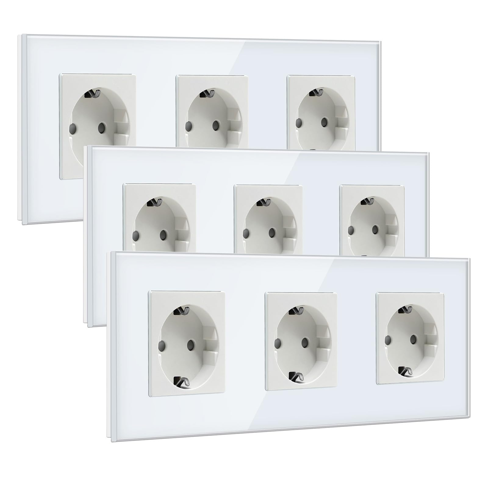 BSEED Schuko Steckdose Unterputz, 3 Fach Mehrfachsteckdose 16Amp mit PC Rahmen, Dreifach Steckdose mit Krallen, Wandsteckdose Weiß (3 Pack)