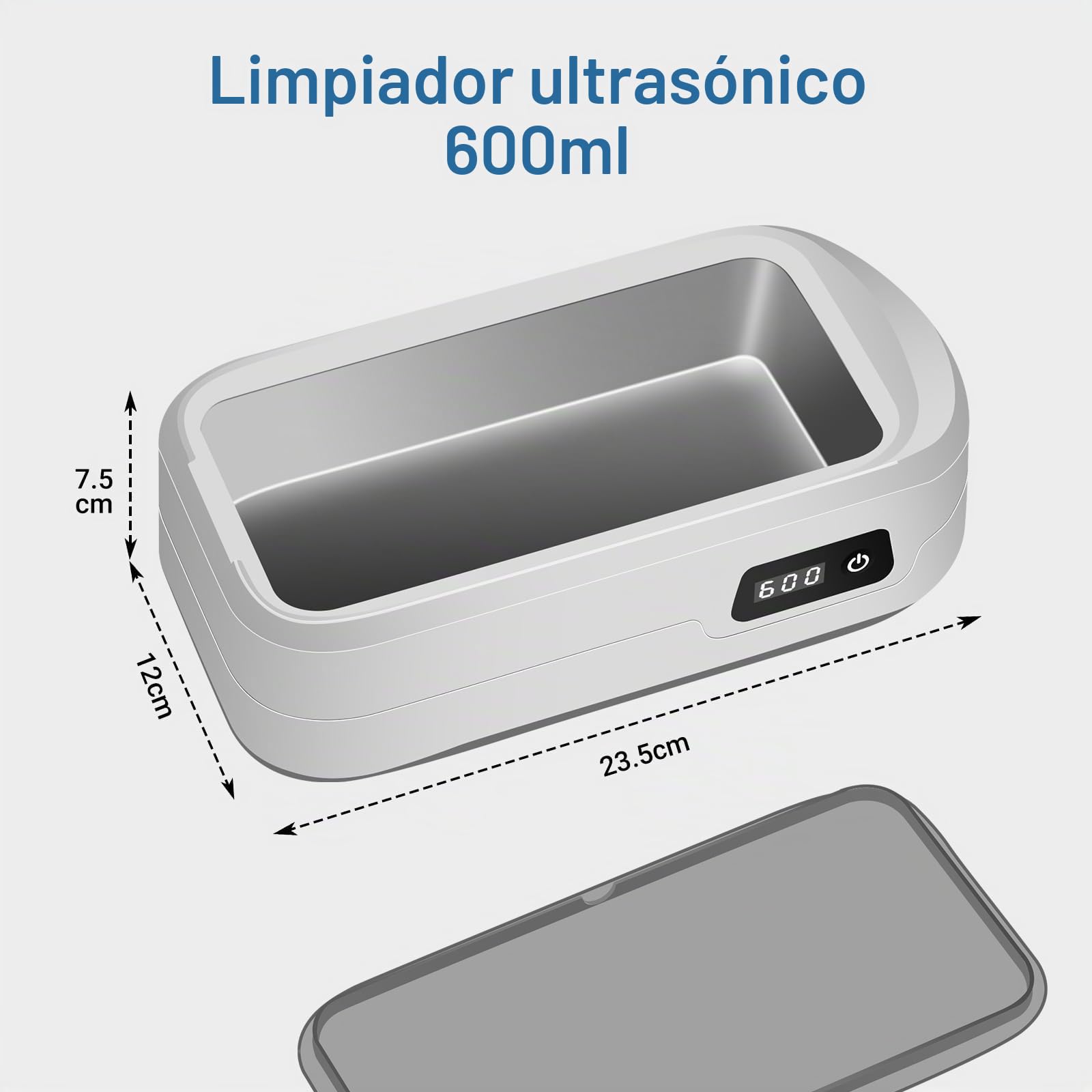 Ultrasonic Cleaner 49000Hz, 600ml Equipo De Limpieza De Gafas, Modo 4 Limpiador Ultrasonidos, Adecuado Para Gafas, Joyas, Relojes, Dentaduras Postizas, Monedas, Etc.