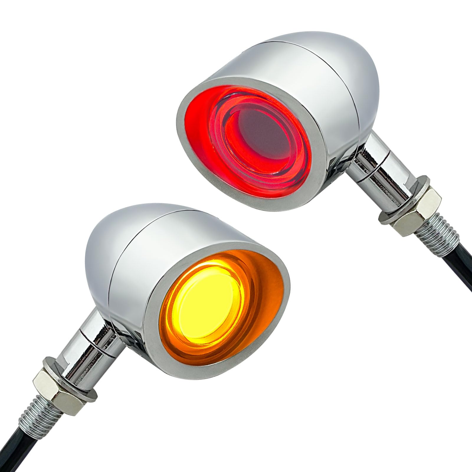FATECIM 2X Motorcycle LED Bullet Tail Lights Turn Signals Running Brake Lights with Visor Motorbike Taillights Rear Blinkers Indicators for Bobber Harley Honda Yamaha Suzuki Kawasaki Chopper Chrome