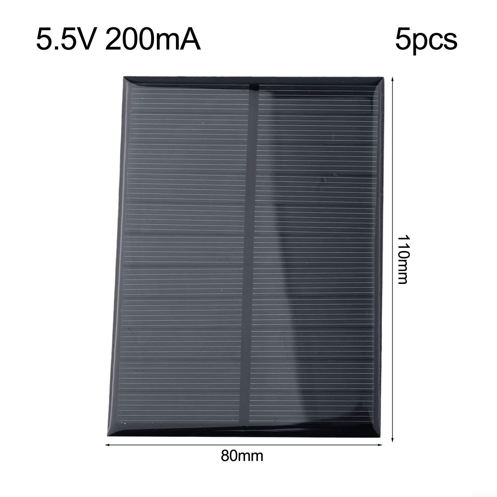Kit di 5 pannelli solari fotovoltaici da 5 V 200 mA, 110 x 80 mm con filo da 10 cm, per mini caricabatterie a energia solare per progetti fai da te