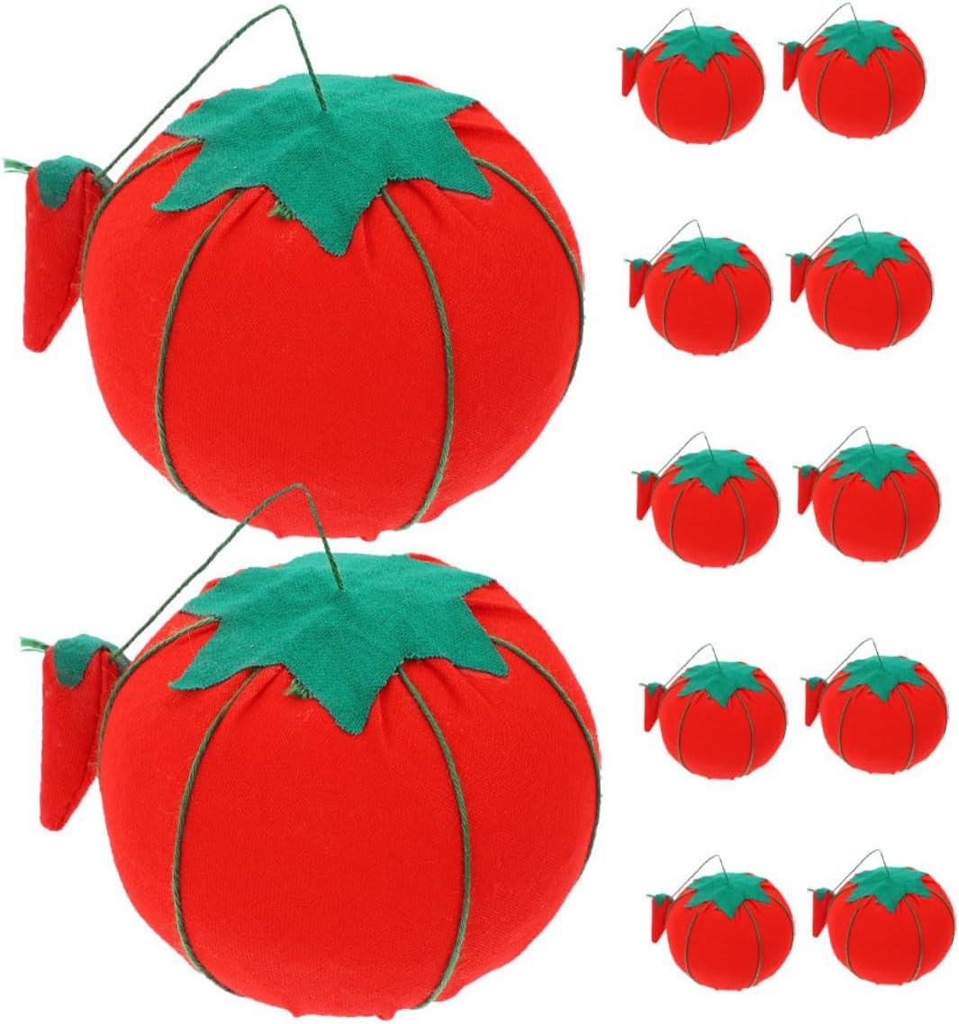 12pcs Red Fruit-Shaped Sewing Pin Cushion Set, Round 4cm Needle Pincushions for DIY Crafts, Reusable Cotton-Filled Pin Organizer for Home Sewing and Embroidery