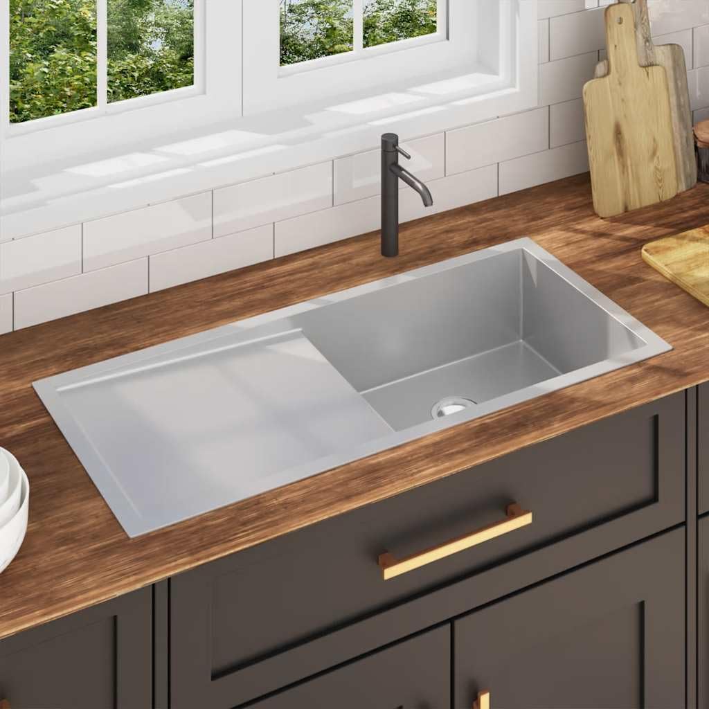 vidaXL Fregadero de Cocina Hecho a Mano de Acero Inoxidable Lavabo