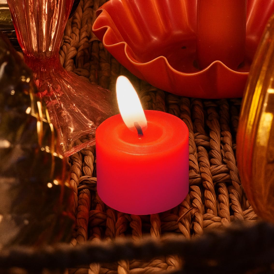 Talking Tables Battery Operated Flameless Red LED Tealight Candle Flickering, Wax Finish, Centerpiece, Christmas Table Decorations, Halloween, Gift, Present, Secret Santa