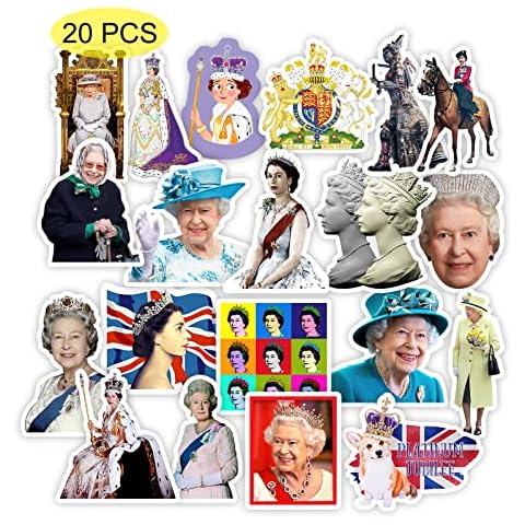 GTOTd The Queen Elizabeth II Stickers(20Pcs). Gifts Merch Queen Elizabeth Decoartions Party Supplies for Skateboard Water Bottle Sticker Room Decor Teens Cover
