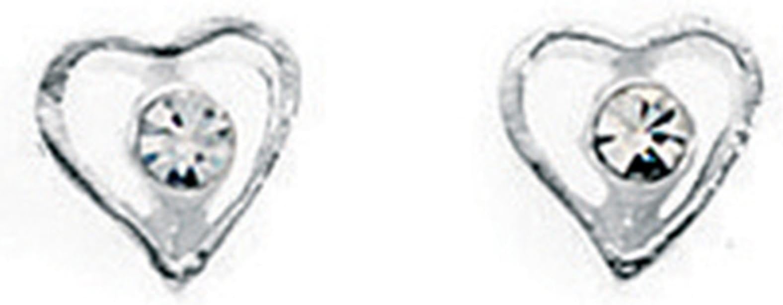 SilvadoreGenuine 925 Sterling Silver Stud Earrings Open Heart Crystal Cz A716C - Butterfly Clasp - Gift Boxed