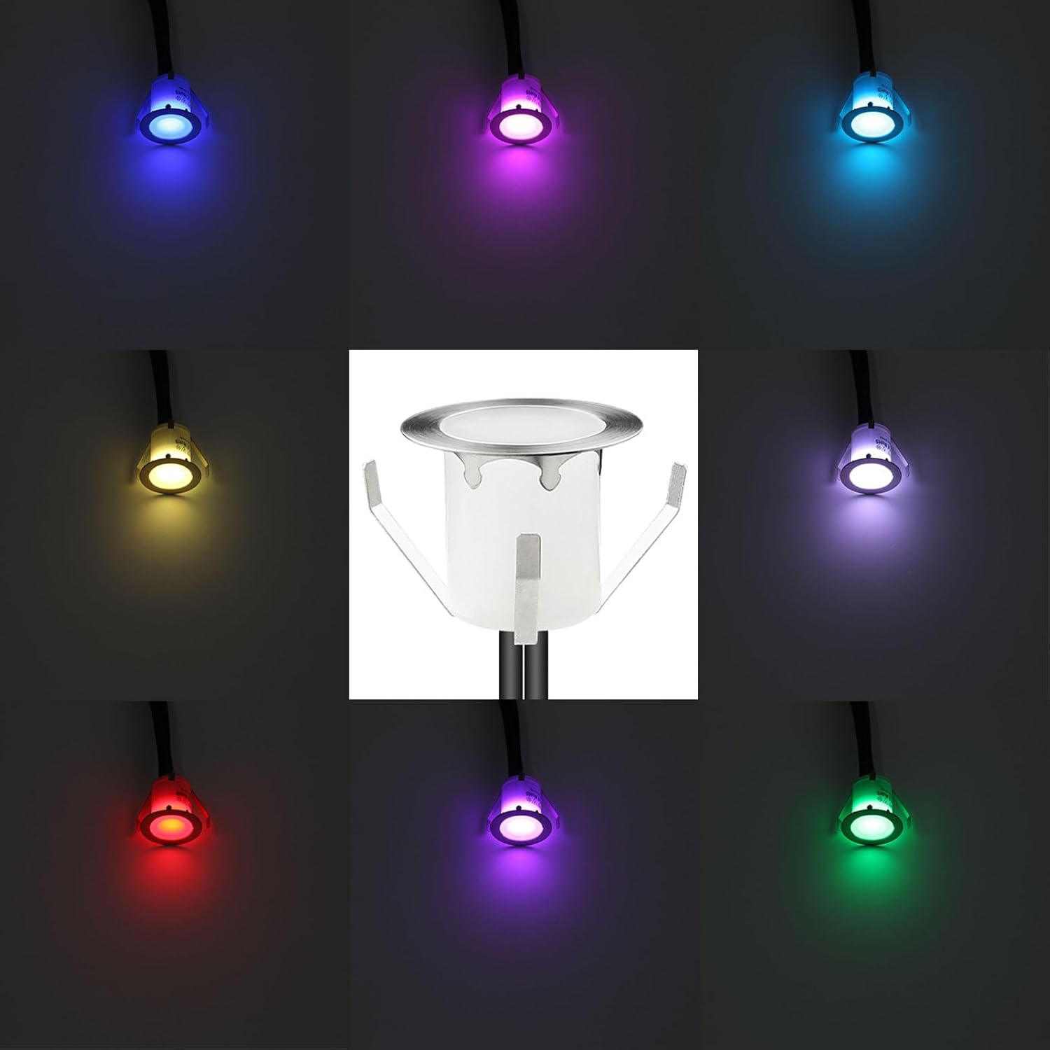 LED Outdoor Deck Lights Kits, Φ1.18in RGB 10 Pack Silver, Low Voltage 12V DC IP67 Waterproof, Multi Color Changing Remote Dimmable, Electric Wired Recessed Stair Step Floor Landscape Lighting