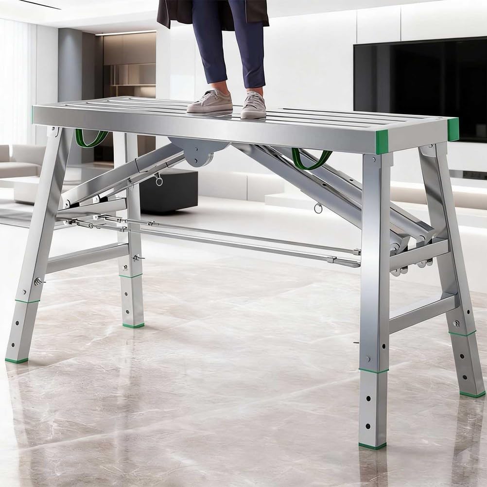 Plataforma Plegable portátil con trampilla, andamio Ajustable, Plataforma de Trabajo Ajustable, Estructura de Acero al Carbono con Capacidad de Carga de 400 kg, Escalera y Plataforma multius