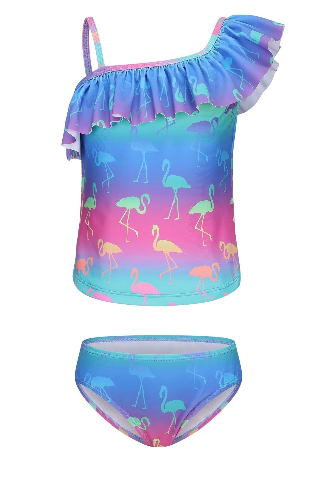 Girls Two Piece Tankini Swimsuits Tie Dye Bathing Suit for Kids One Shoulder Swimwear 3-16 Years