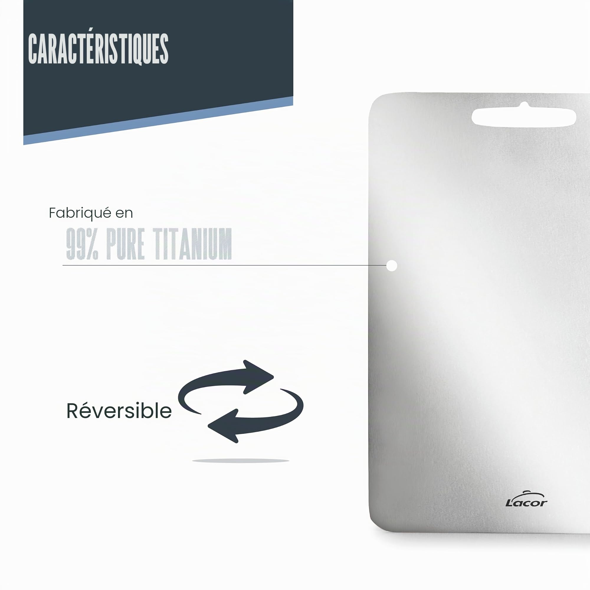 Lacor 60772 Cutting Board Titanium 99% Pure Titanium 20 x 30 cm | Durable professional utensil; designed for optimum performance and quick and easy cleaning in the dishwasher