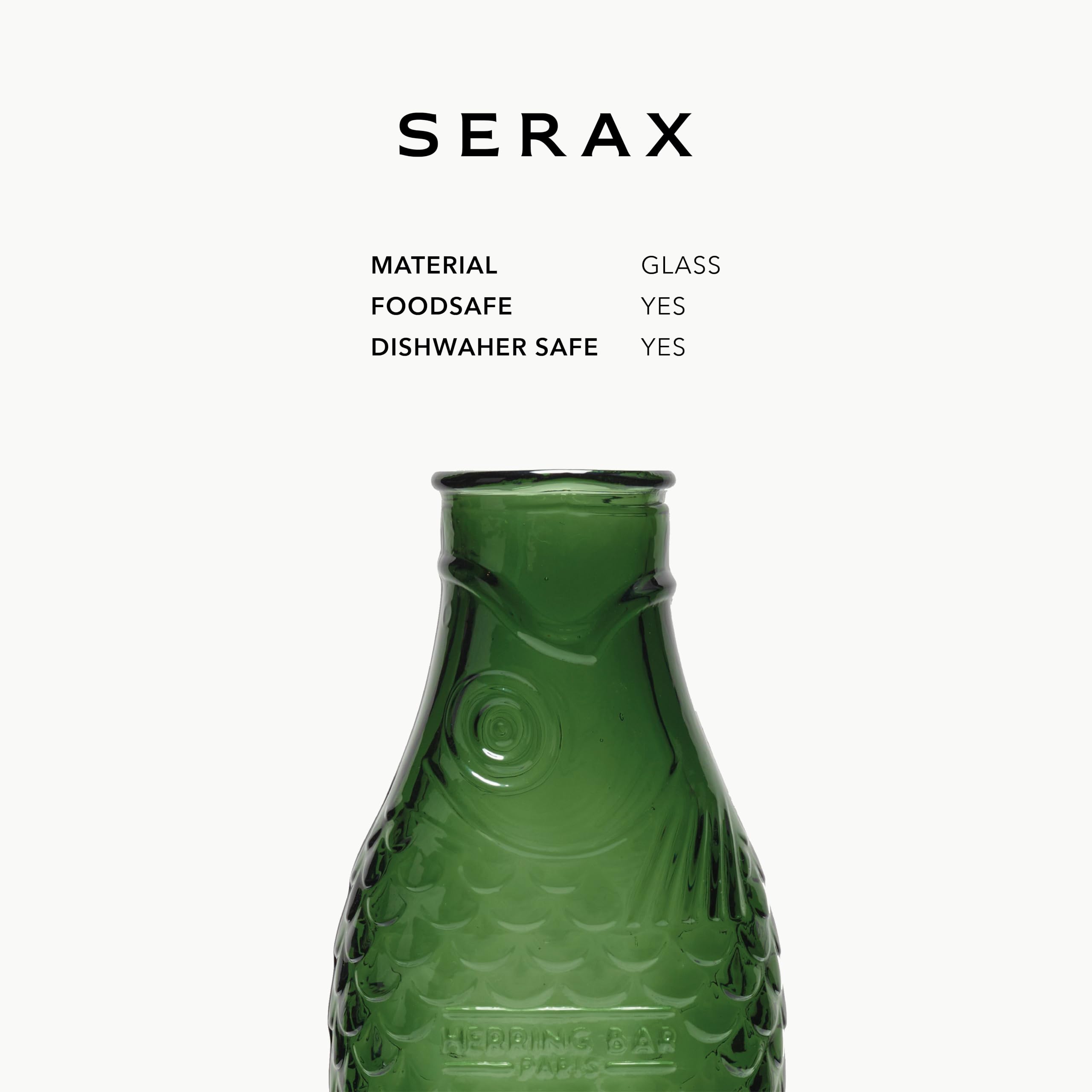 Carafe en verre pour l'eau | Collection Fish & Fish par Paola Navone | Carafe 850 ml | Bouteille vert foncé pour boissons