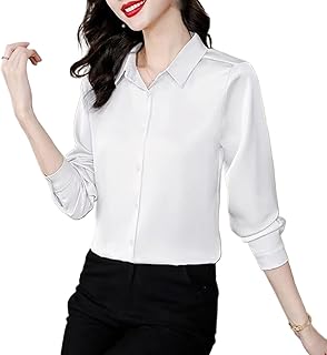 Blusa de satén de manga larga vintage para mujer