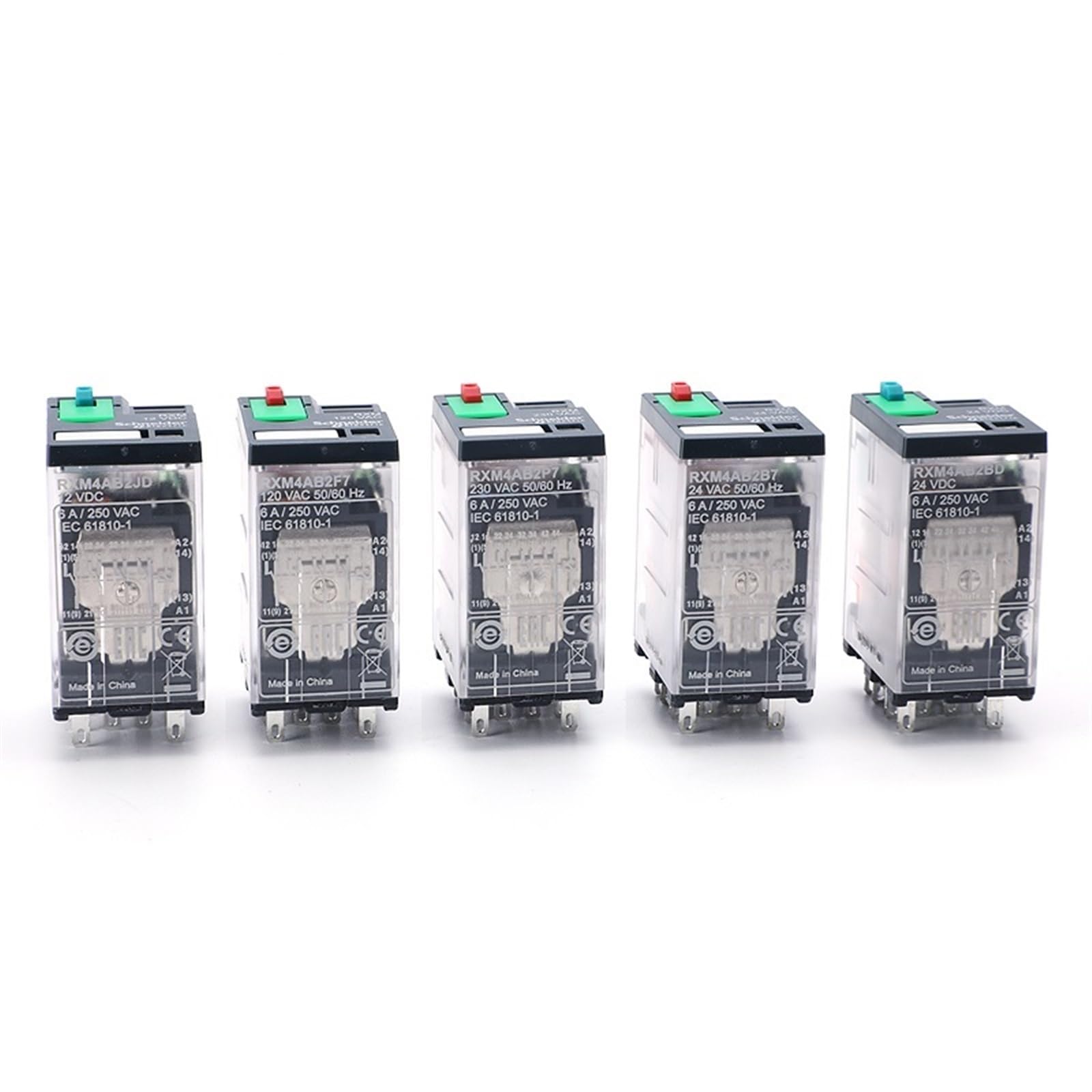 WQGQPXOB Miniature Plug-in Relay with LED RXM4A 4CO 6A 12 VDC-110 VDC 24 VAC-230 VAC Electromagnetic(RXM4AB2BD 24DC)