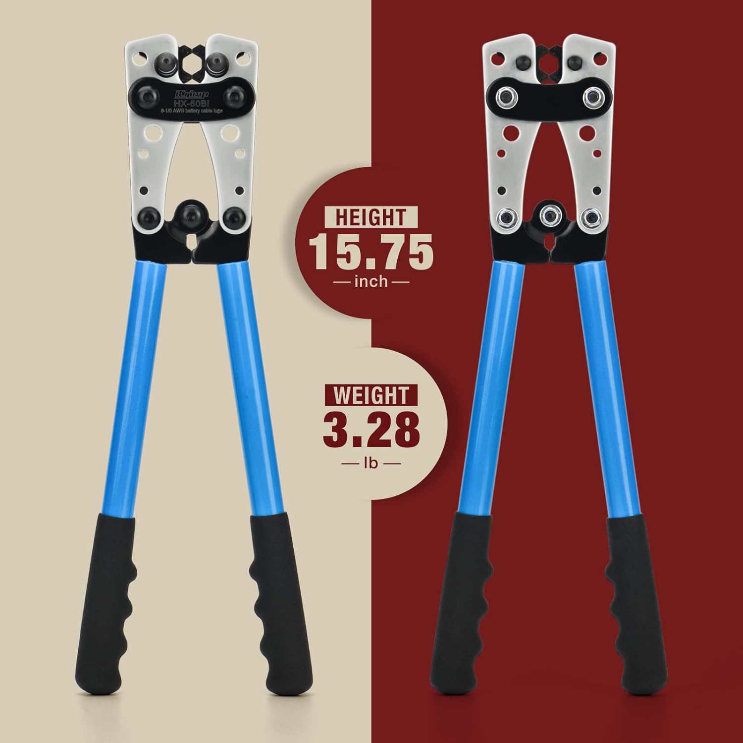 iCrimp Cable Lug Crimping Tool for Heavy Duty Wire Lugs, Battery Terminal, Copper Lugs AWG 8-1/0