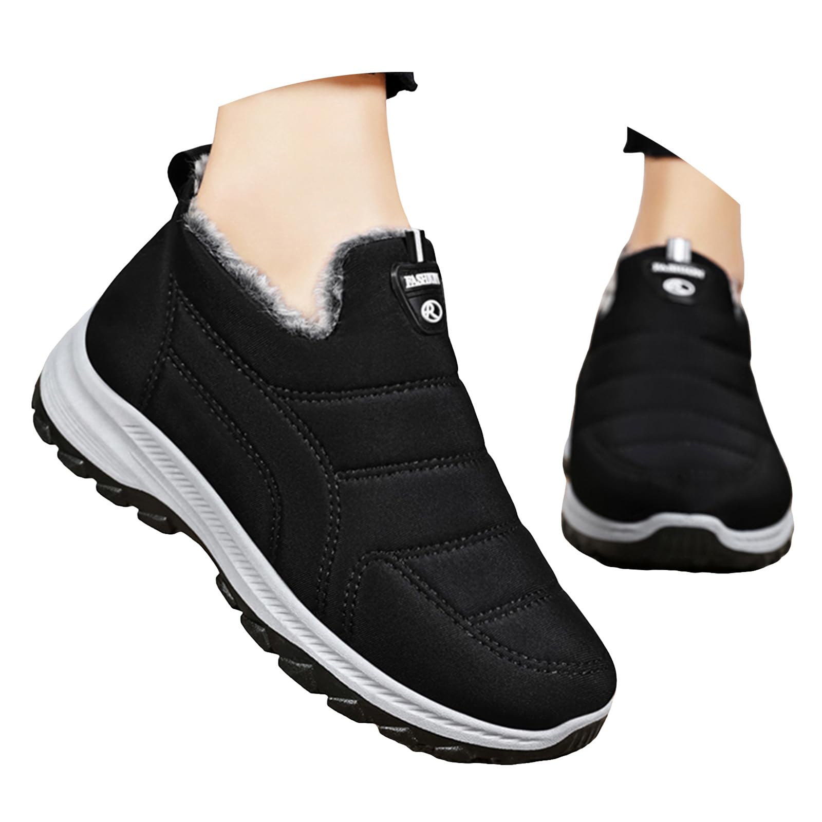 Womens Snow Boots Waterproof Fur Lined Slip On Boots Anti Slip Outdoor Hiking Winter Booties Comfortable Warm Shoes