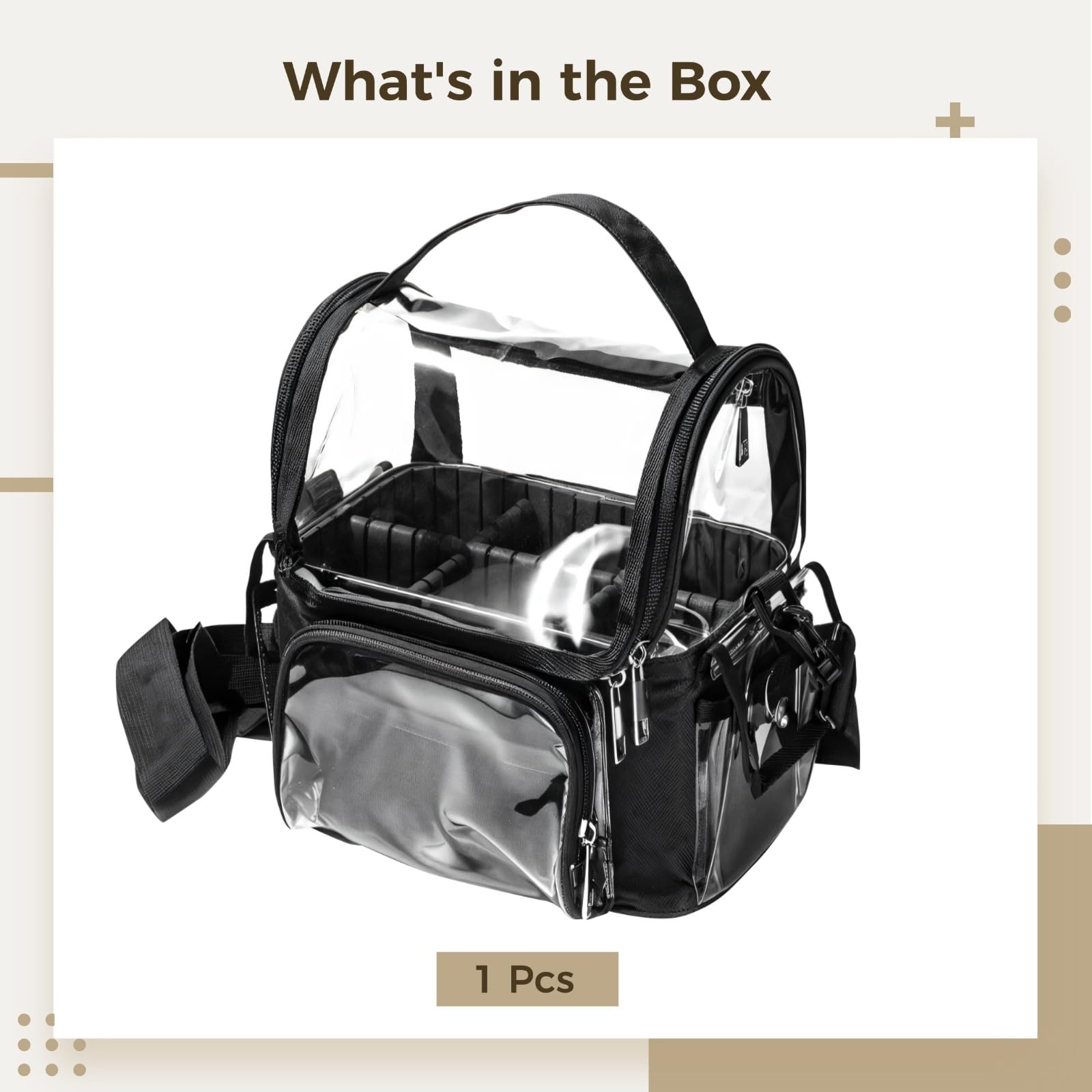 Custodia organizer per pennarelli, grande borsa portatile per artisti e studenti, borsa per trucchi in PVC impermeabile con parte superiore trasparente, include tracolla regolabile e tasche laterali