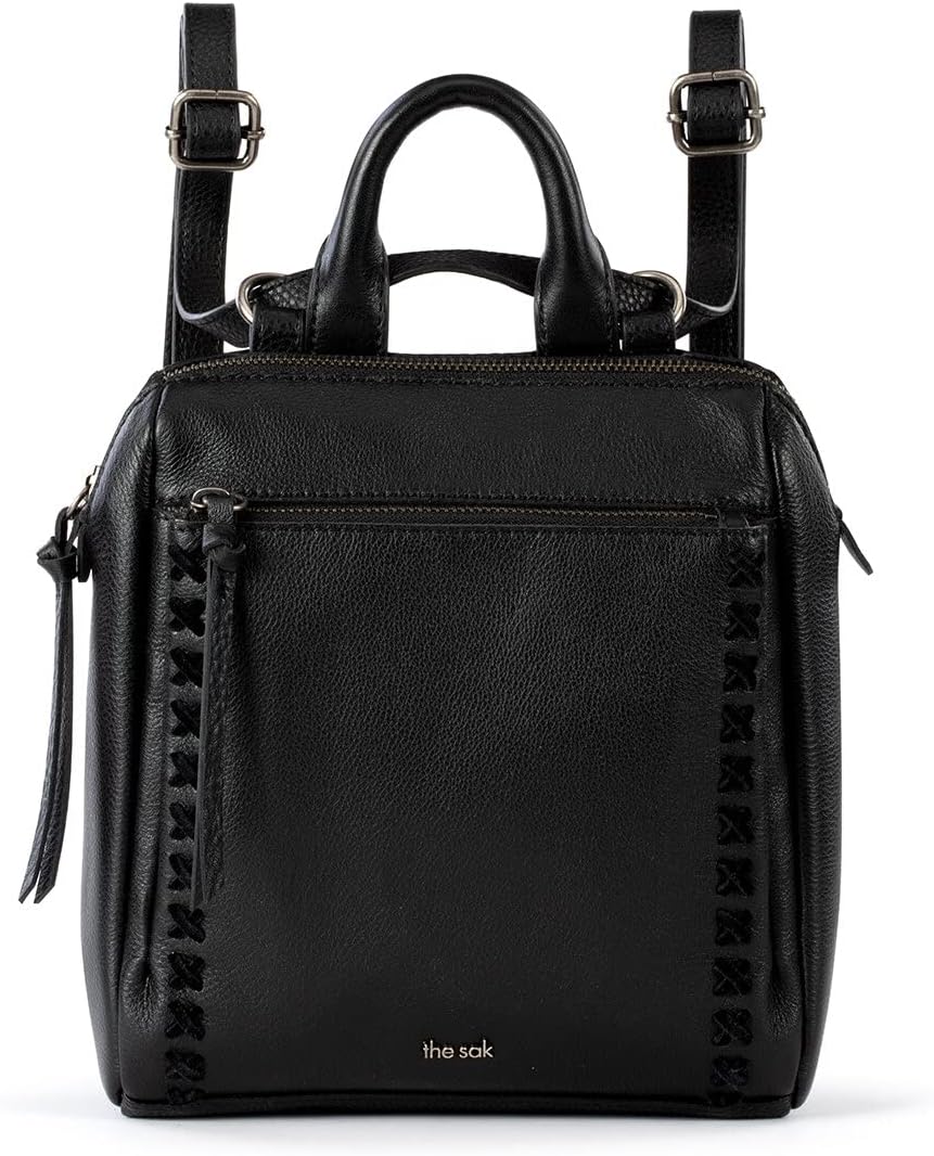 The Sak Loyola Mini Backpack in Leather, Convertible Design with Adjustable Strap, Black