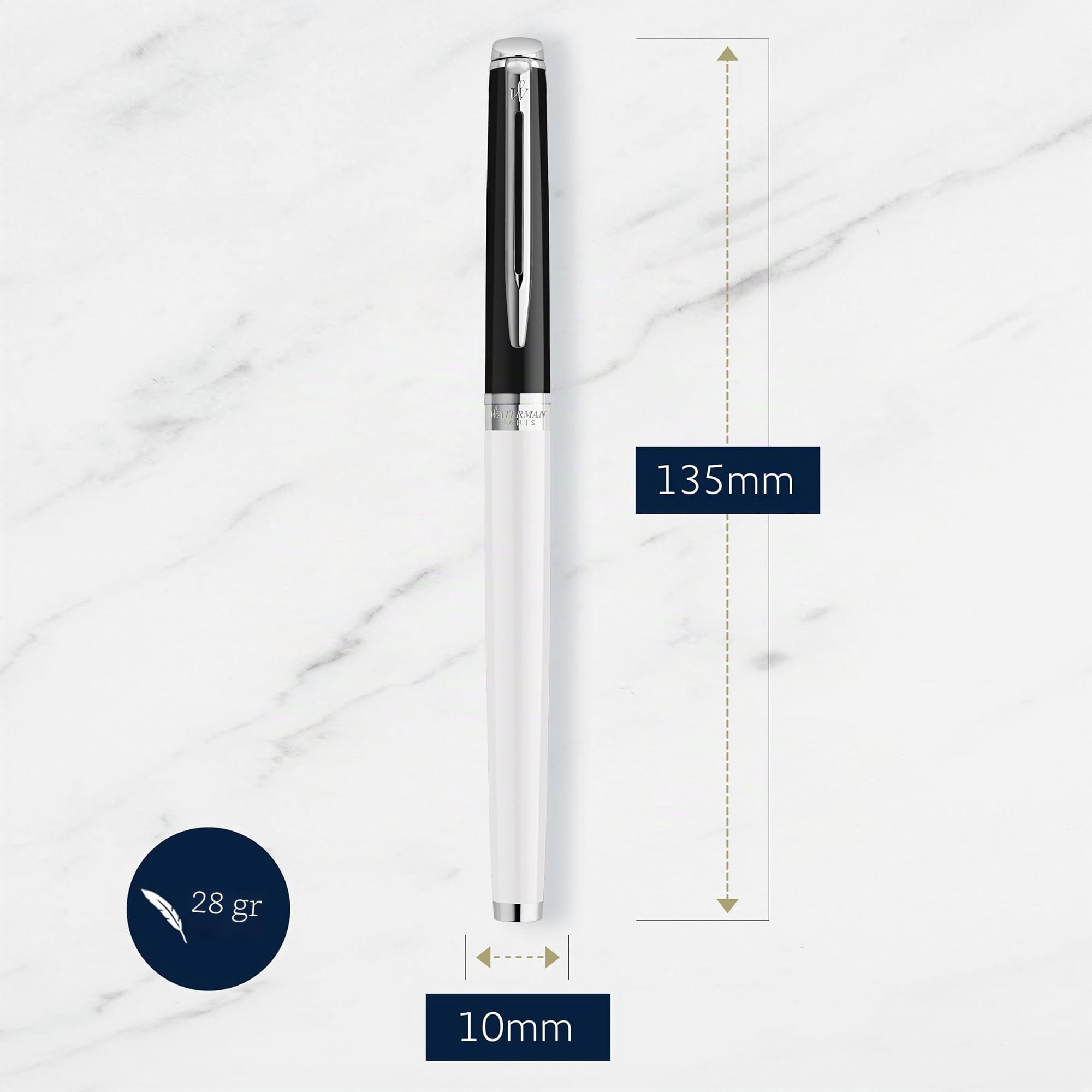 Waterman Hémisphère Bolígrafo roller | lacado negro y blanco con adornos de paladio | punta fina | estuche de regalo
