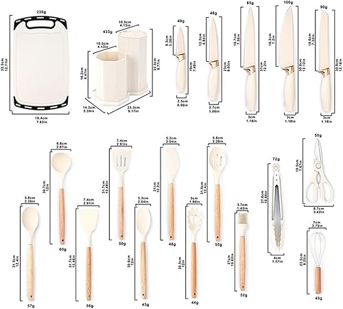 Miniatura 2 de Juego de utensilios de cocina, 19 piezas de herramientas y cuchillos de cocina, tabla de cortar, juego de cubiertos, con soporte para utensilios de