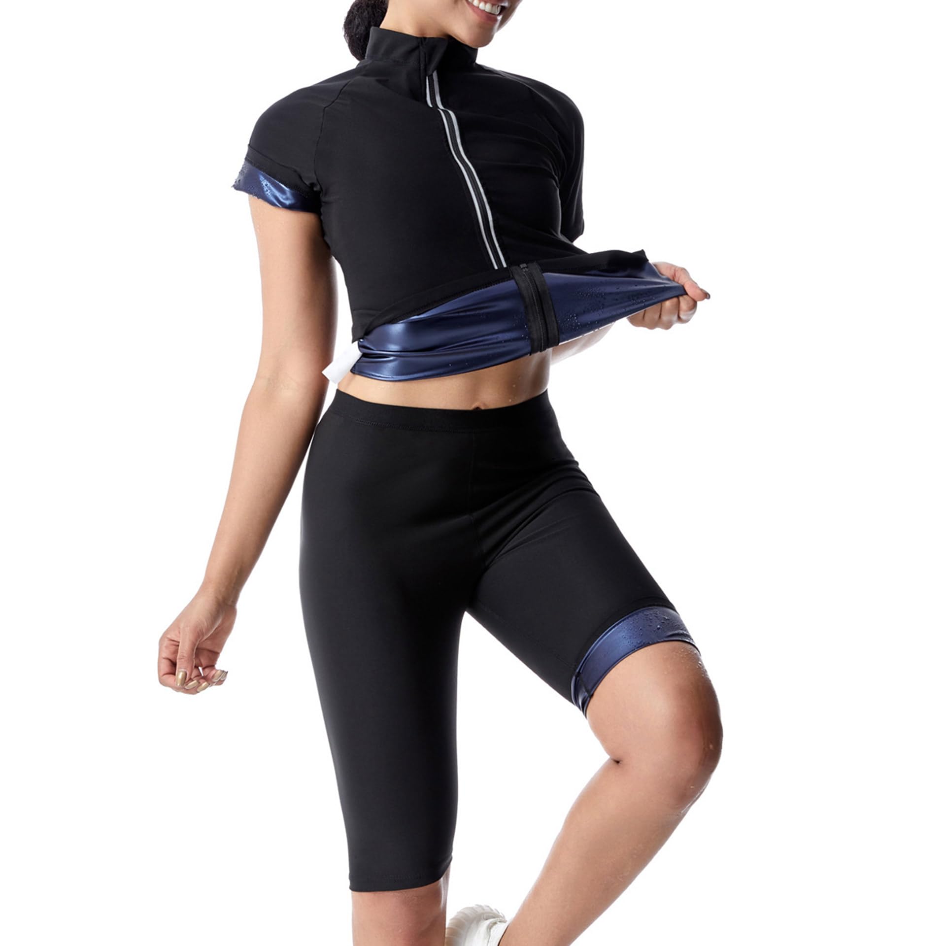 Vêtement De Sudation, Sudation Femme Amincissante, Sauna Sweat Suit Haut De Sudation Et Short Sudation, Ensemble De Sudation Femme pour Fitness Running Jogging