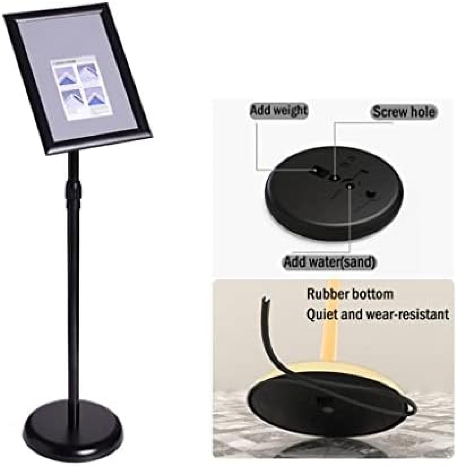 Soporte para Carteles Soporte para Letreros De Pie A4 Soporte para Carteles con Pedestal Marco De Esquinas Redondeadas, Soporte Telescópico Ajustable En Ángulo Y Altura para Avisos,Oro,bonny369