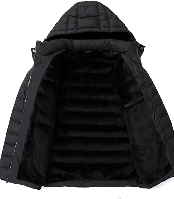 Men's Quilted Puffer Down Coat| Waterproof, Windproof, Detachable Hood, Flannel Lined, Thicken for Winter Travel