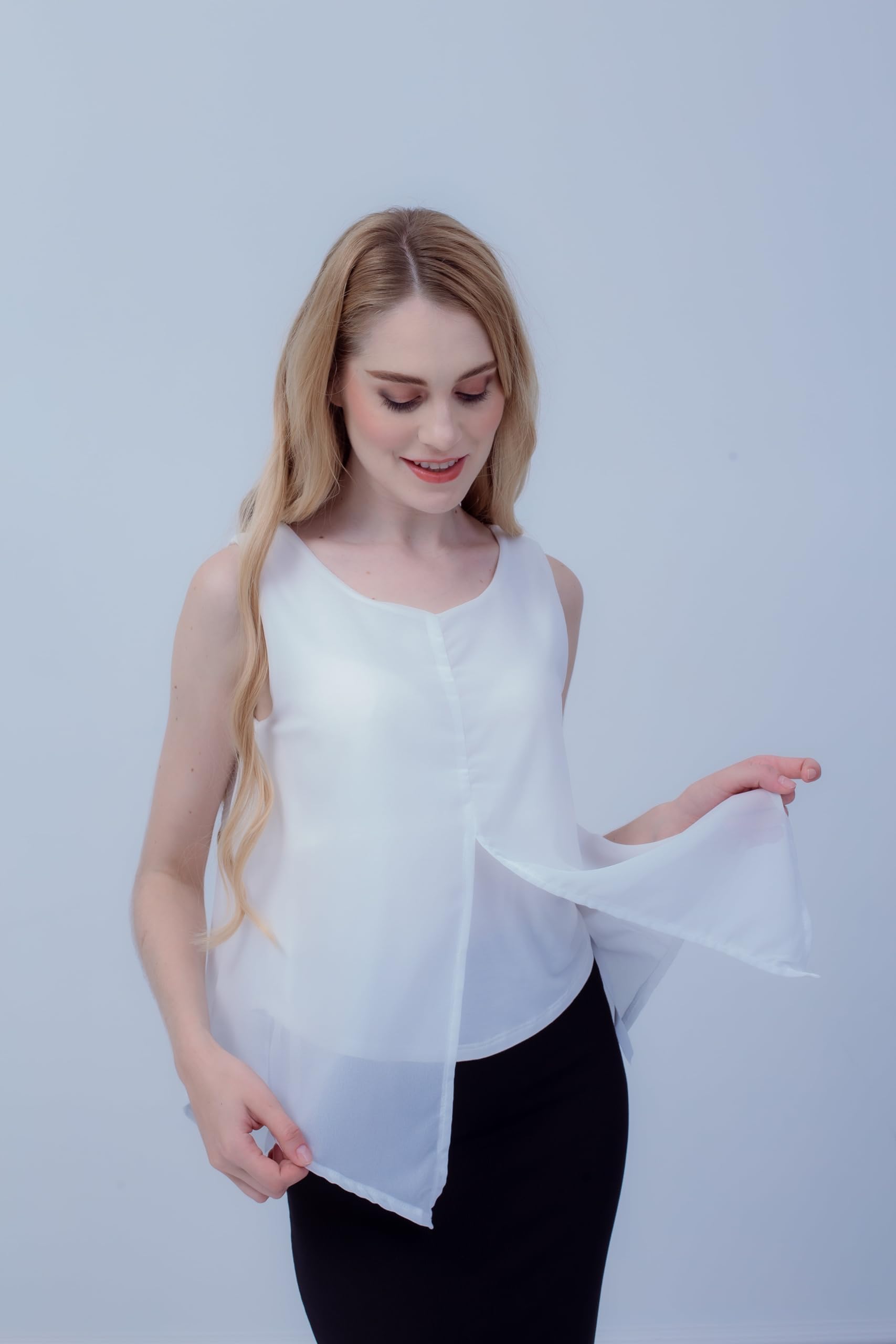 T-shirt d'allaitement en mousseline de soie avec fermeture éclair, sans manches, festif