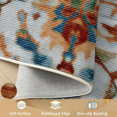 Tapis de salon oriental blanc 60x110 cm lavable et antidérapant - 8
