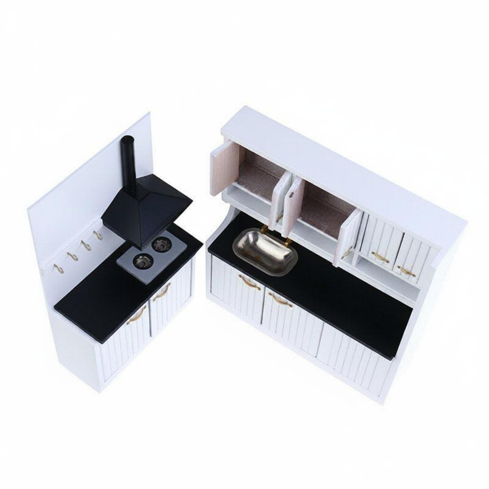 Mini Cucina Armadio Mobile Pensile Piano Cottura Cappa Arredamento Mini per Casetta 1 12 in Legno con Sportelli Apribili E Maniglie Adatta per