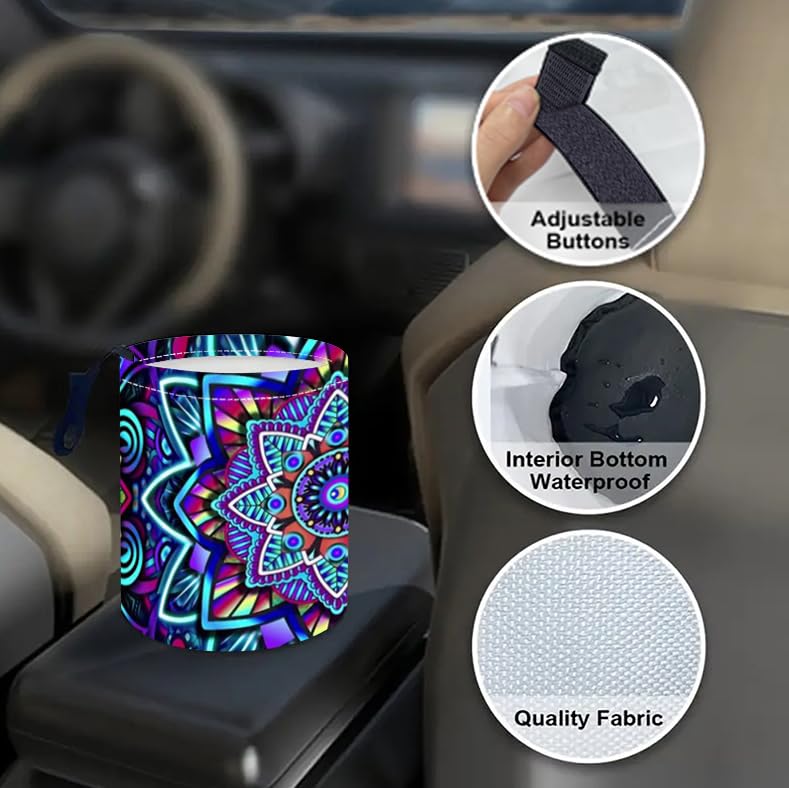 Image of Portable Reusable Waterproof Car Trash Bin, Multipurpose Vehicle Organizer, Road Trip Essentials (Ethnic Style)