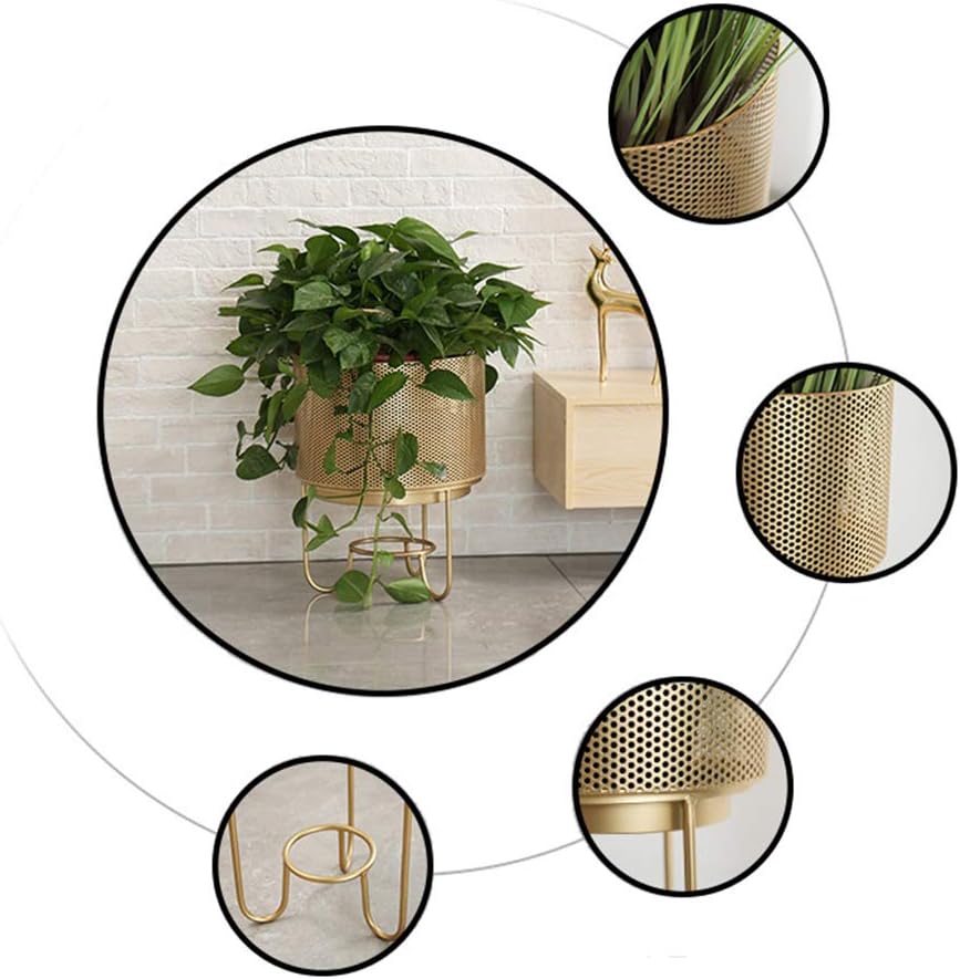 Iron Metal Flower Pot Stand Indoor Balcony Decoration Display Shelf Outdoor Garden Patio Plant Rack Bonsai Floor-Stand Home Decor-Gold(S)