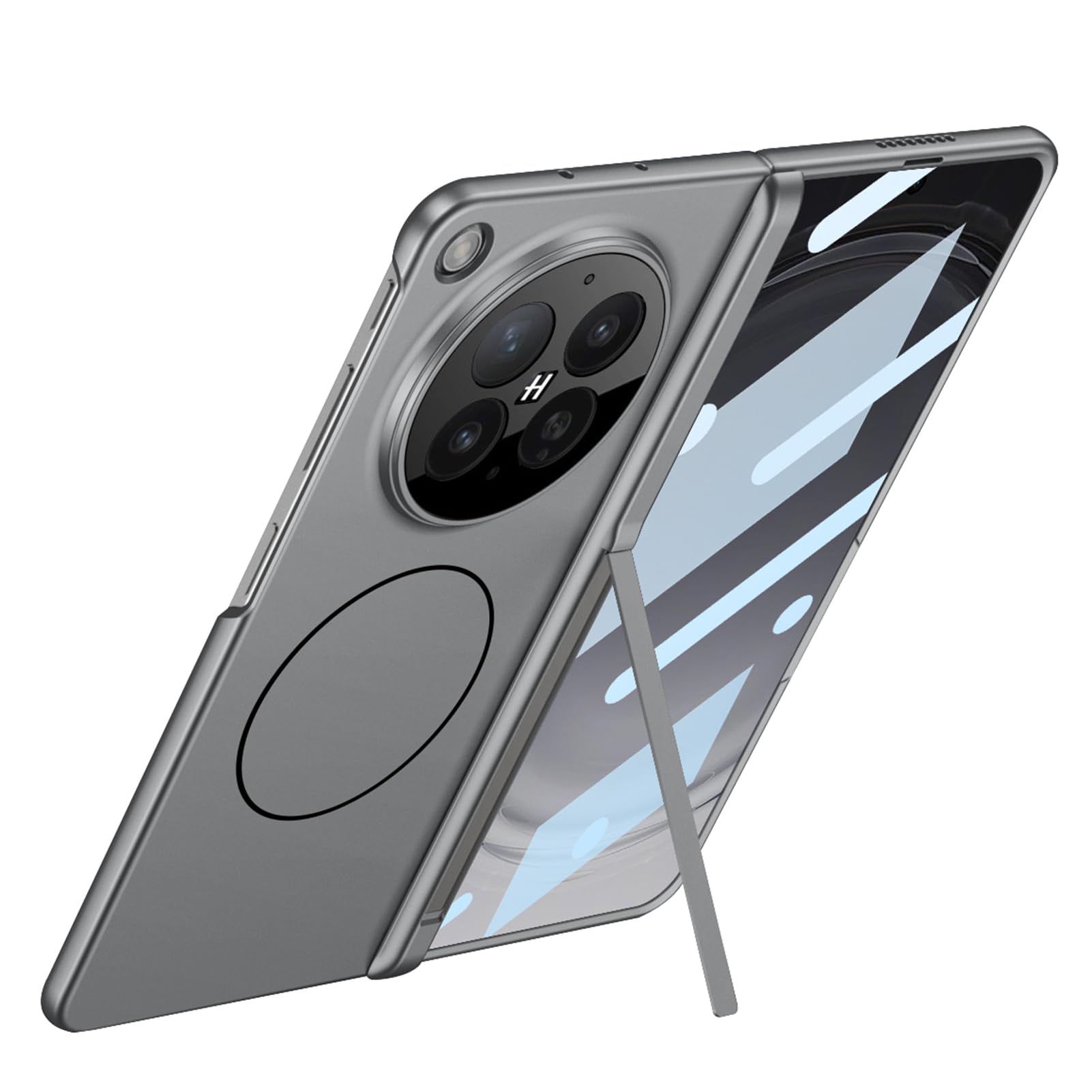 LUOTANL Magnetic Case for Oppo Find N6, Adjustable Stand Hinge Wrap Tempered Glass Screen Protector Cover,Grey,N6