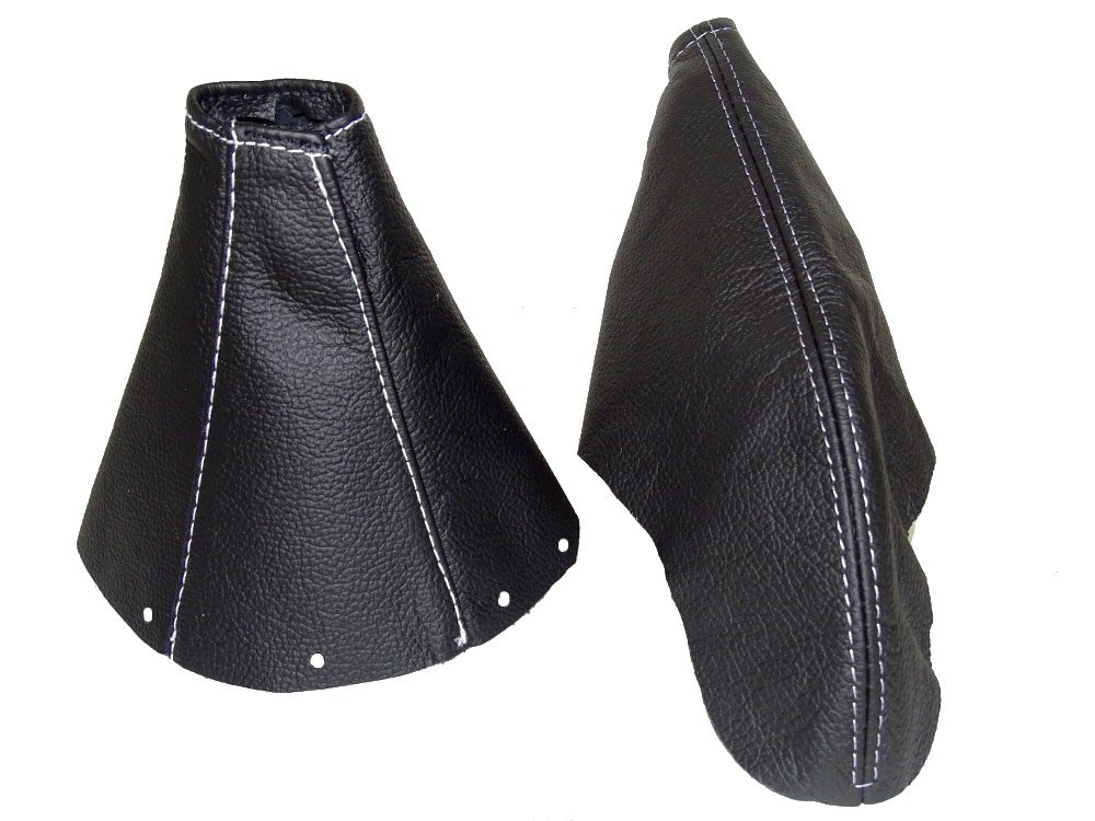 The Tuning-Shop Ltd for Toyota Supra MK4 1993-2002 Shift & E Brake Boot Black Genuine Leather White Stitching