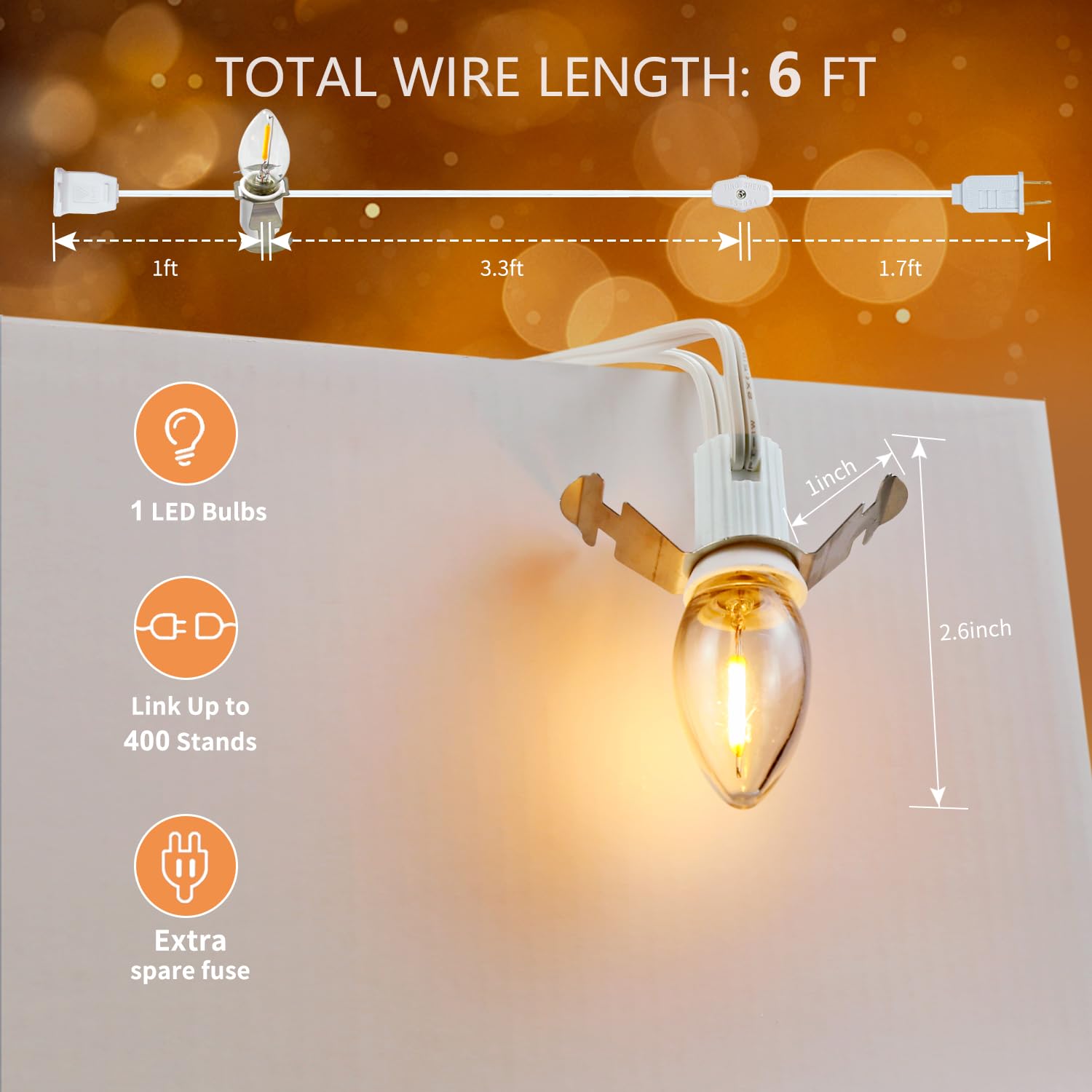 BORT Chainable Accessory Cord with C7 LED Light Bulb, E12 Base, 2 Pack — Amazon image 4