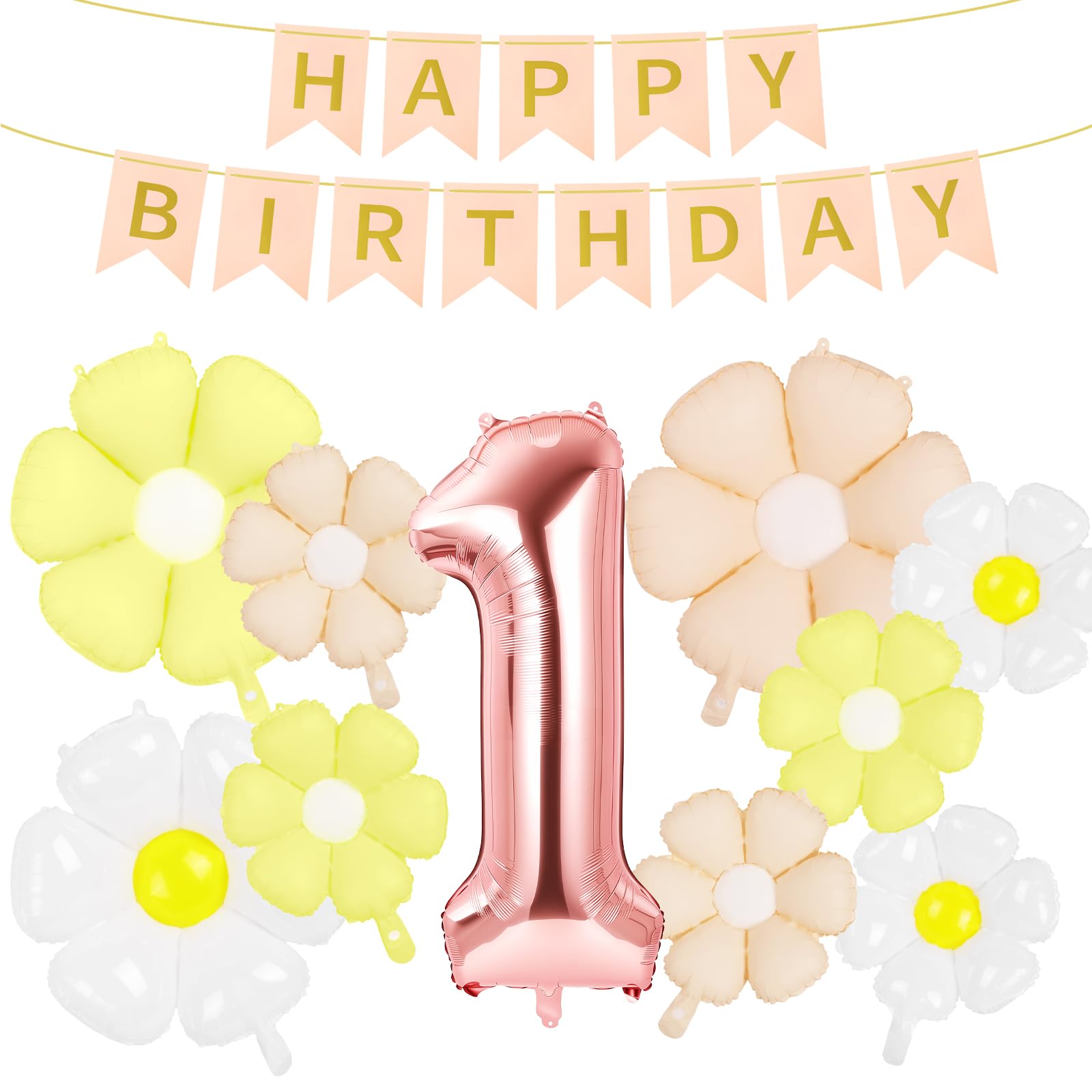 OFFCUP 11pcs Daisy Balloons, Flower Number 1 Balloon for 1th Birthday Party