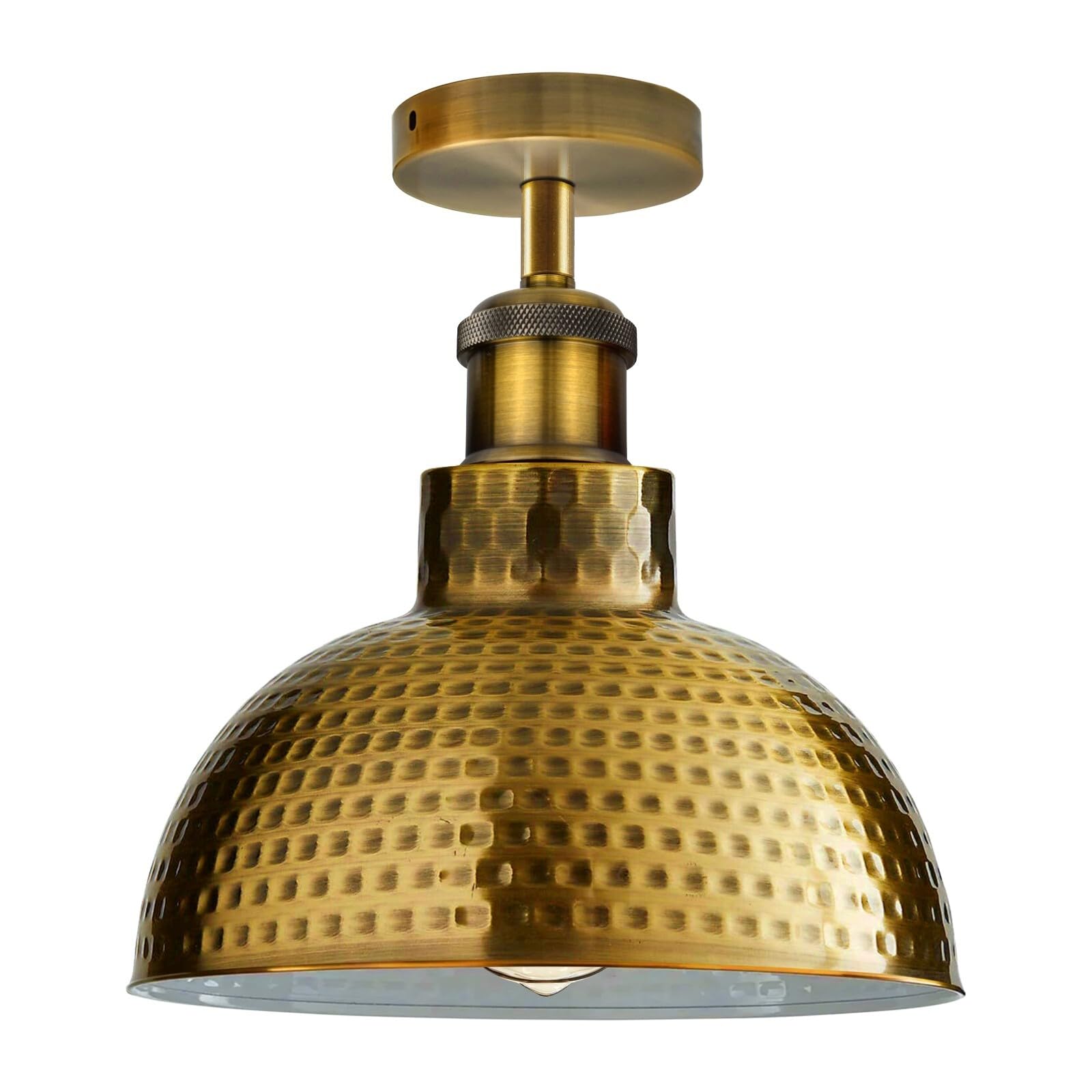 LEDSone E27 Vintage Yellow Brass Hammered Semi Flush Mount Ceiling Light