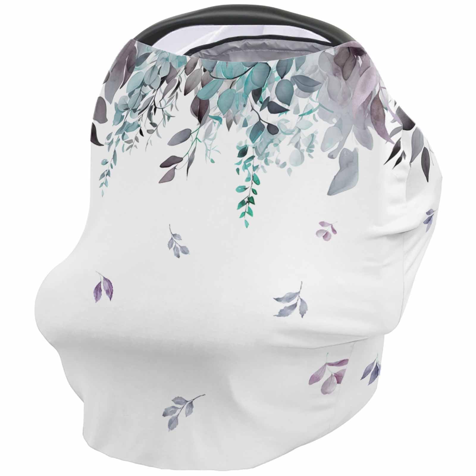 Nursing Cover for Breastfeeding Scarf, Teal Eucalyptus Leaves Baby Car Covers Super Soft Multi Use for Canopy Shopping Cart Cover Blanket Stroller Cover