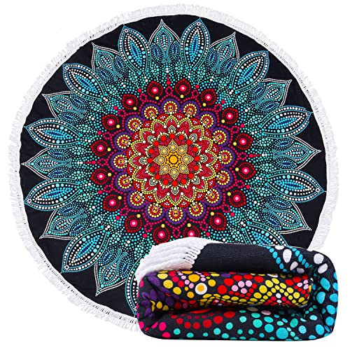Livilan Round Boho Mandala Beach Towel For Women, Microfiber Soft Cute Circular Beach Towel, Circle Beach Blanket Hippie Gifts Bohemian Decor cover