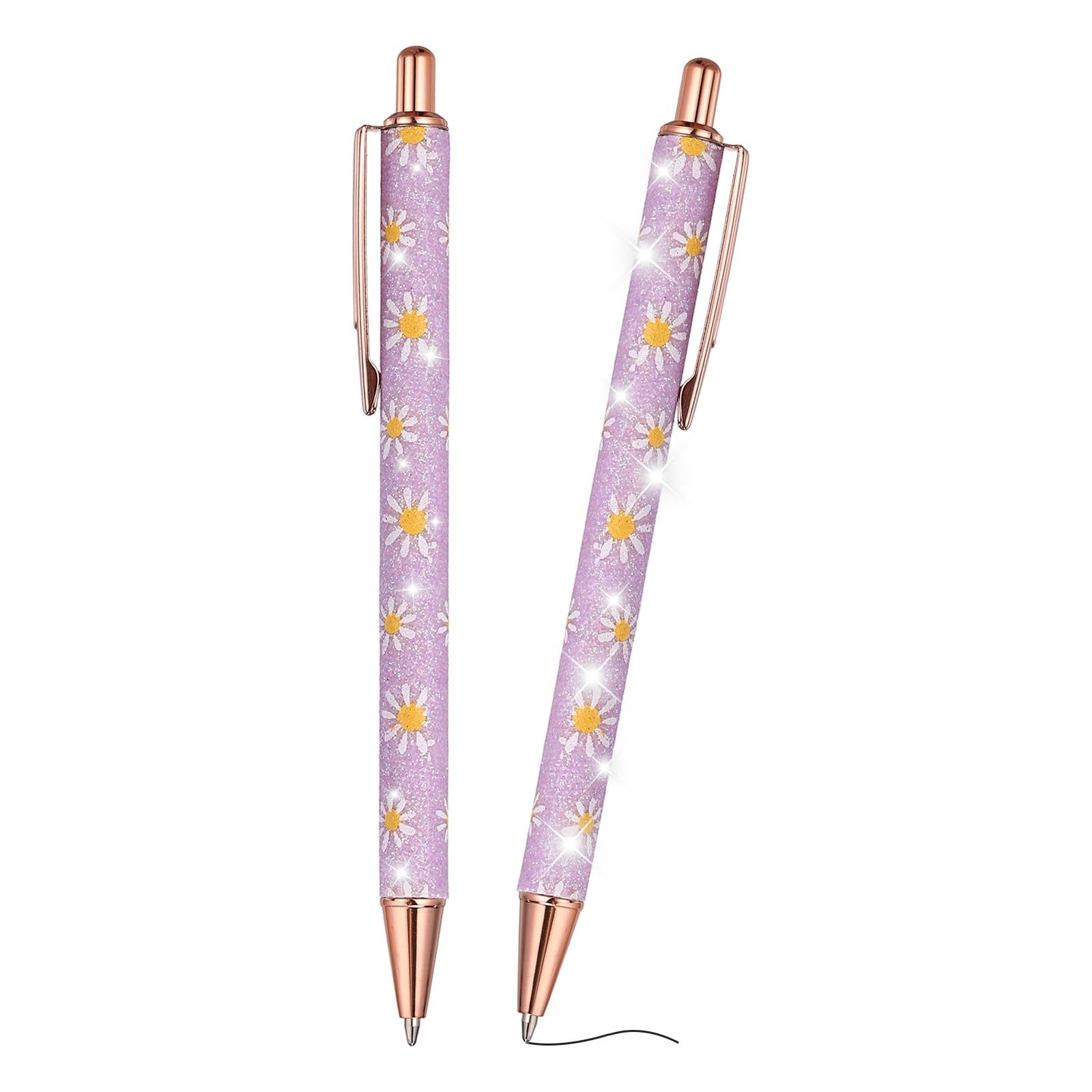PATIKIL 2Pcs Fancy Pens for Women, Medium Point 1.0mm Black Ink Glitter Ballpoint Pen Metal Retractable Journaling Ballpoint for Gifts Office Journaling, Candy Purple