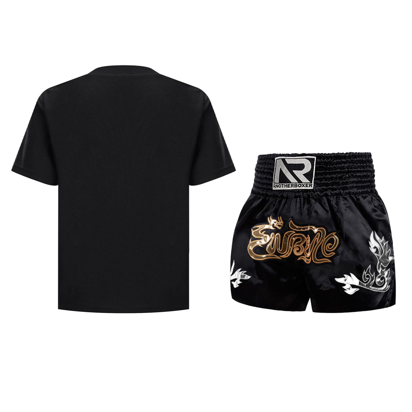 Alvivi Dziecięcy dres treningowy MMA, spodenki bokserskie + koszulka do sportów walki, kickboxingu, Muay Thai, zestaw odzieży bokserskiej
