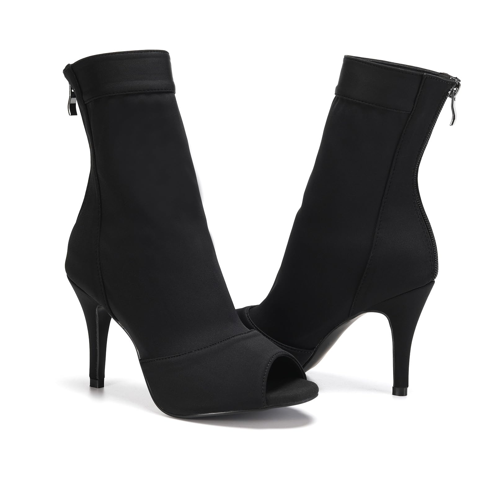 SWDZM Scarpe da Ballo Stivaletto Latino Americano Donna Punta Aperta con Tacco Alto Stivaletti da Sala Festa