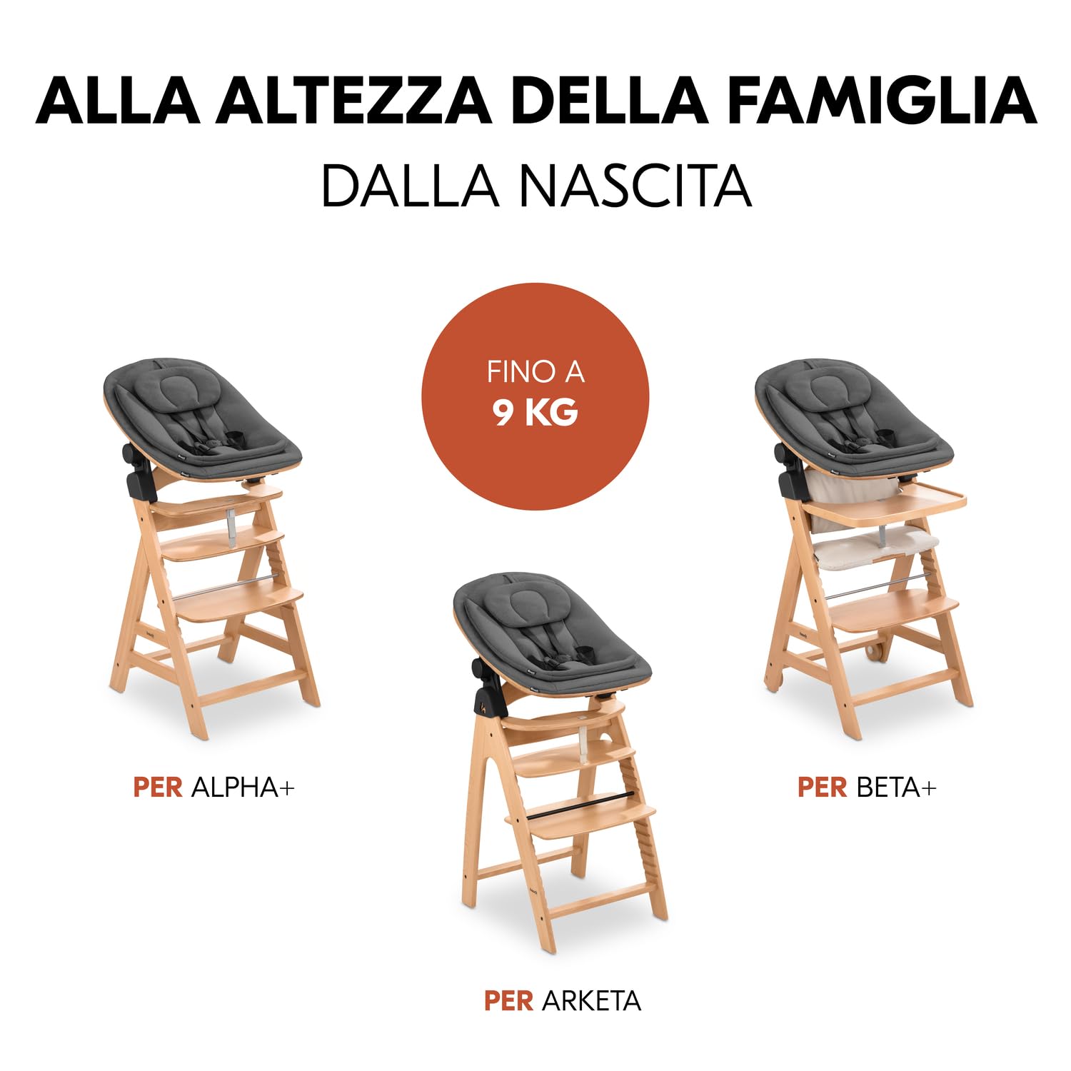 hauck Highchair Bouncer Eco, Deep Grey - Sdraietta Neonato con Funzione Pappa e Struttura a Dondolo in Legno, Ergonomica, Reclinabile - Adattatore per Seggiolone Pappa Alpha+ e Beta+ Incluso